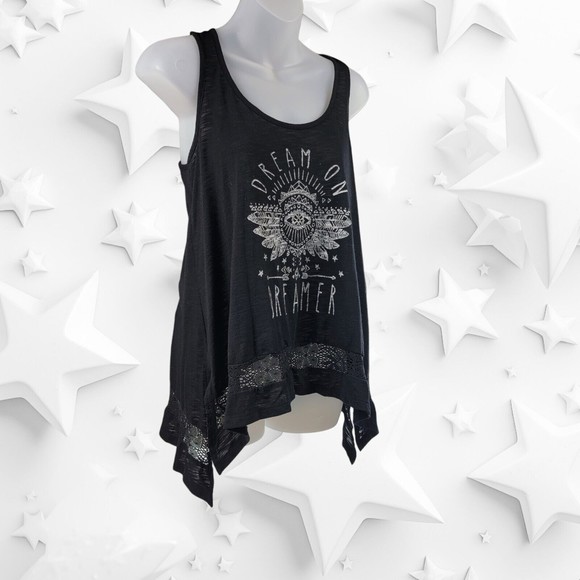Tunic Tank Top Shirt Junior M 7-9 Dream on Dreamer Sleeveless Scoop Neck Black - Picture 2 of 16